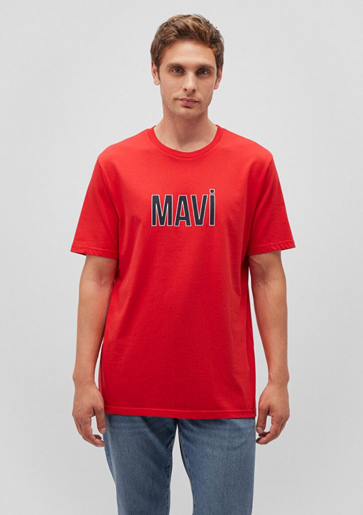 Красная футболка с логотипом Mavi из 100% хлопка, доступна в размерах S, M, L, XL, XXL, XS — изображение 3