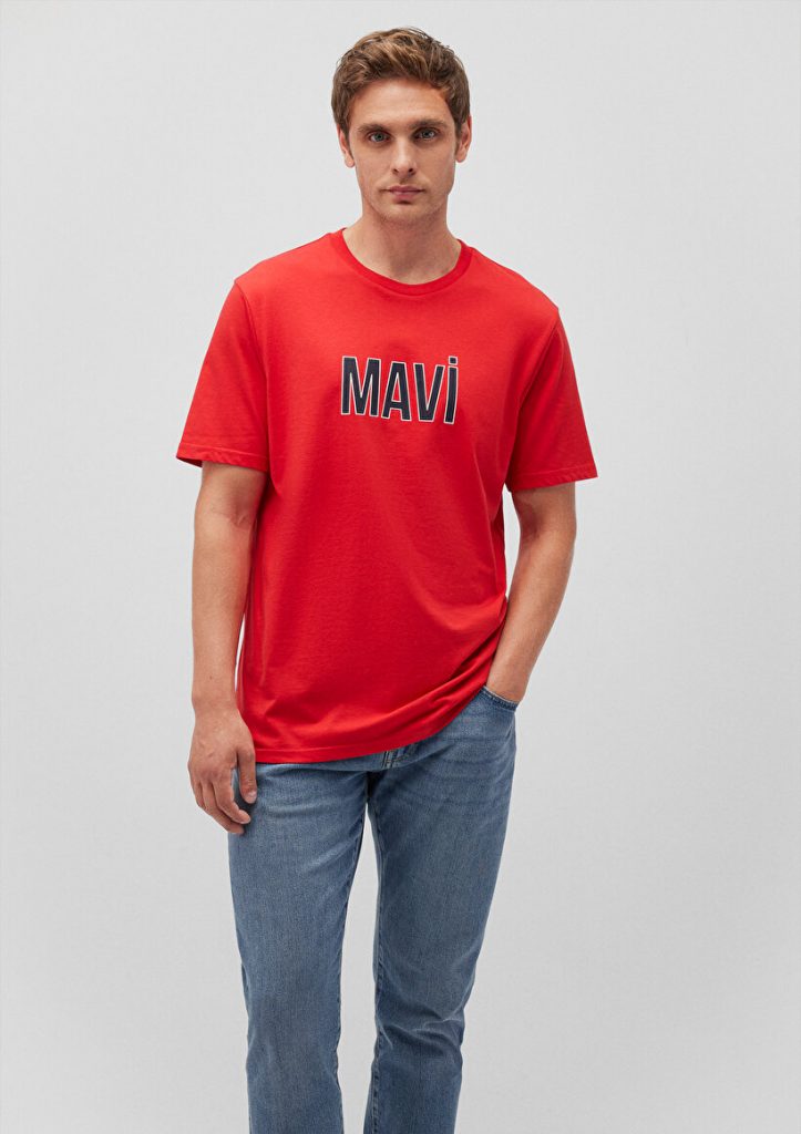 Красная футболка с логотипом Mavi из 100% хлопка, доступна в размерах S, M, L, XL, XXL, XS — изображение 2