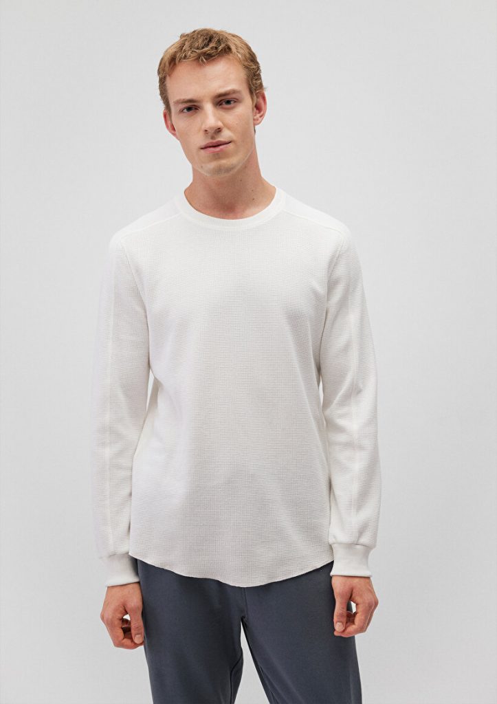 Белая базовая футболка с длинным рукавом и текстурой из смеси хлопка, slim fit, с круглым вырезом, бренд MAVI, размеры S-XXL — изображение 3