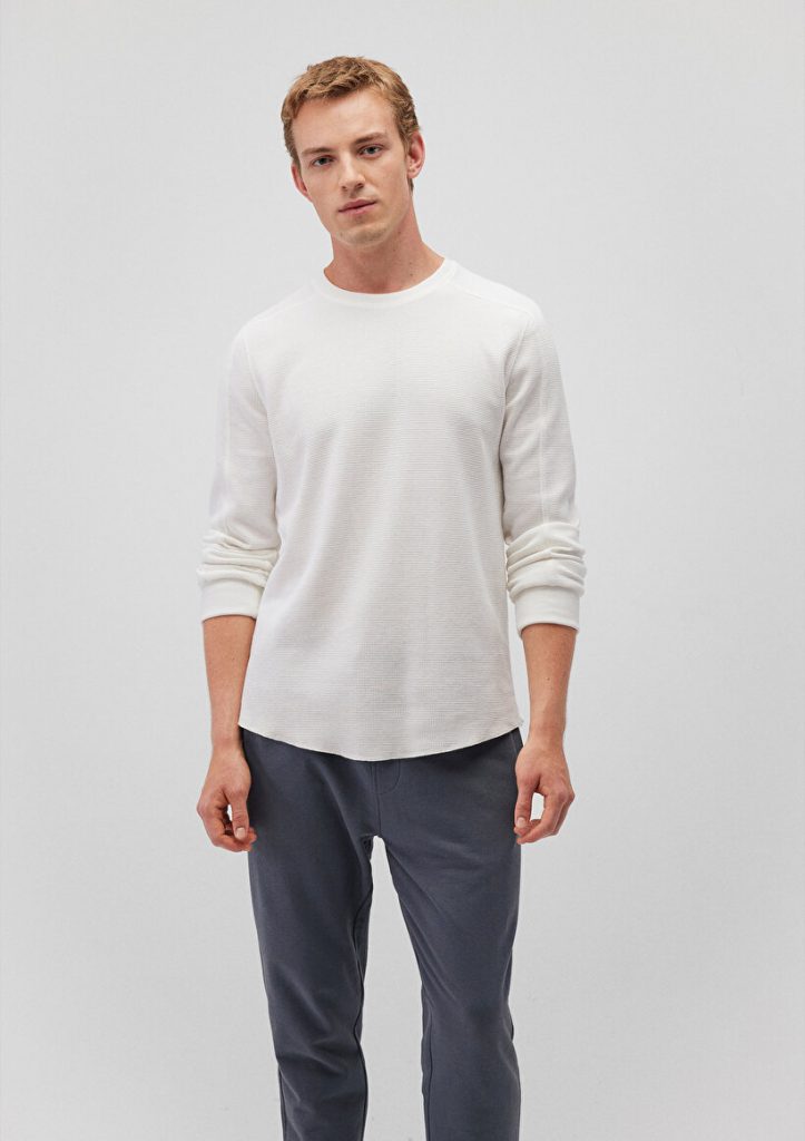 Белая базовая футболка с длинным рукавом и текстурой из смеси хлопка, slim fit, с круглым вырезом, бренд MAVI, размеры S-XXL — изображение 2