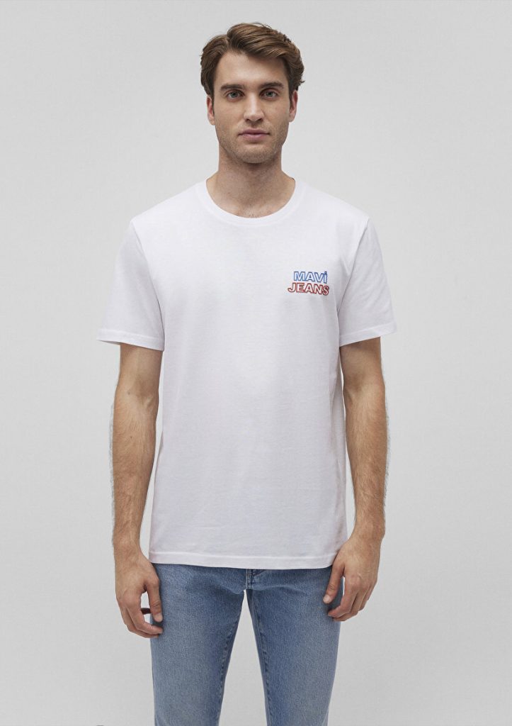 Белая футболка с принтом Mavi Jeans из 100% хлопка, стильный логотип, доступные размеры S, M, L, XL, XXL, XS — изображение 3
