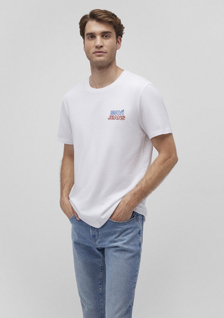 Белая футболка с принтом Mavi Jeans из 100% хлопка, стильный логотип, доступные размеры S, M, L, XL, XXL, XS