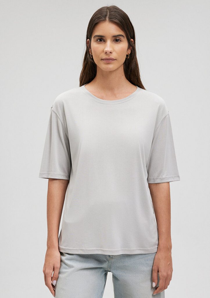 Мужская футболка TENCEL TM серого цвета,regular fit, с коротким рукавом и круглым вырезом, мягкая и дышащая, 79% Modal (Tencel™), 21% Polyester — изображение 3
