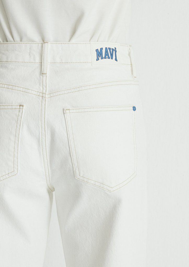 Джинсовые брюки Malibu белого цвета от MAVI, широкие ноги, 99% хлопка, 1% эластана, стильный логотип на заднем ярлыке — изображение 11