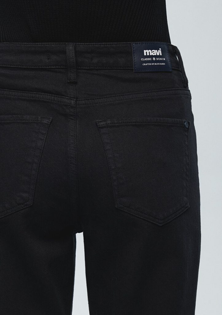 Джинсы MAVI New York Classic Denim черные классические прямые джинсы с высокой талией и текстурированным денимом — изображение 8