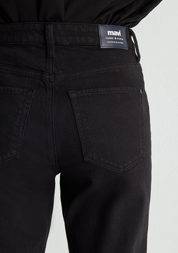 Джинсы MAVI New York Classic Denim черные классические прямые джинсы с высокой талией и текстурированным денимом — изображение 9