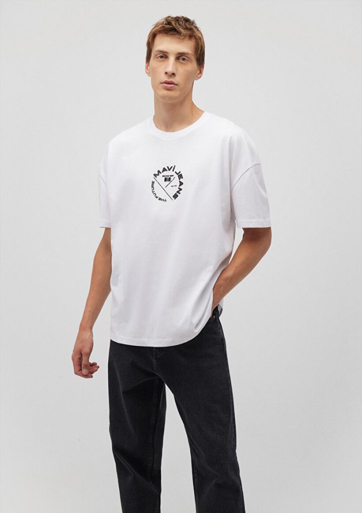 Мужская белая футболка с принтом на спине Mavi Jeans из 100% хлопка, размеры S, M, L, XL, XXL — изображение 2
