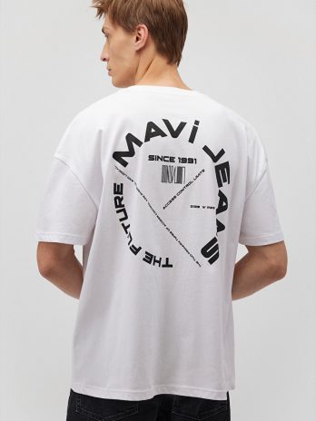 Мужская белая футболка с принтом на спине Mavi Jeans из 100% хлопка, размеры S, M, L, XL, XXL