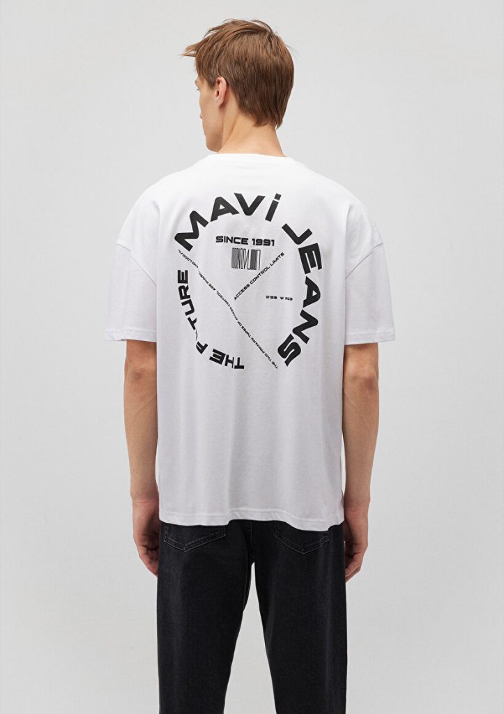 Мужская белая футболка с принтом на спине Mavi Jeans из 100% хлопка, размеры S, M, L, XL, XXL — изображение 4