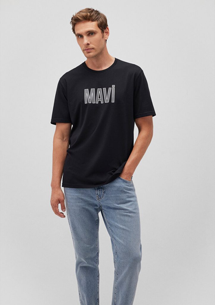 Черная футболка с логотипом Mavi из 100% хлопка, доступна в размерах S, M, L, XL, XXL