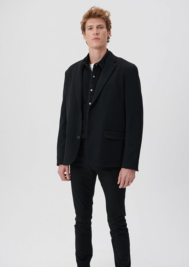 Черный блейзер MAVI, коллекция Black, oversize, крученый воротник, два кармана, стиль для городских мужчин