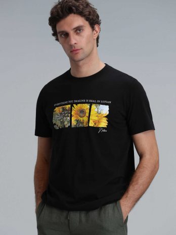 Современная графическая футболка June черного цвета размера S, M, L, XL, XXL, 3XL, XS