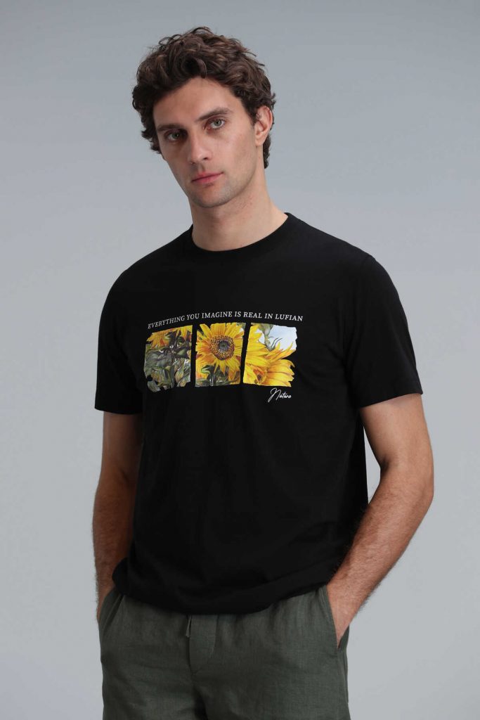 Современная графическая футболка June черного цвета размера S, M, L, XL, XXL, 3XL, XS