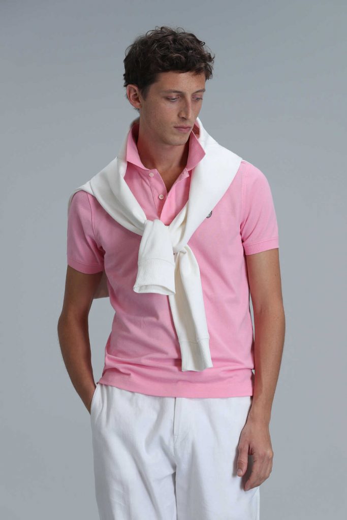 Умная мужская поло-футболка Laon розовая, размеры: XS, S, M, L, XL, XXL, 3XL, 4XL — изображение 5