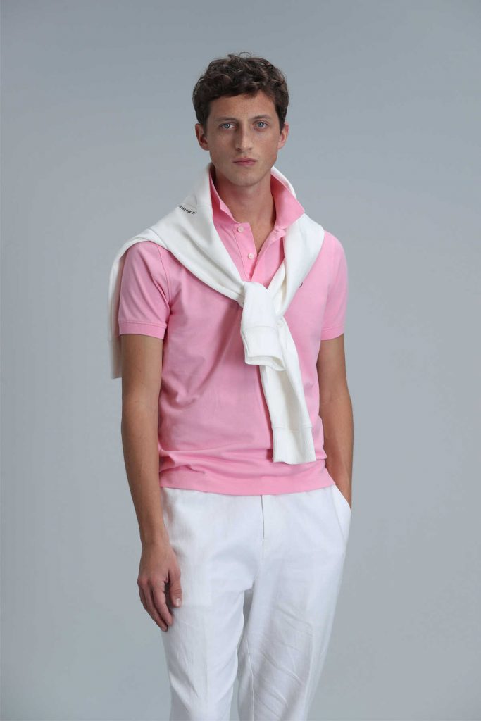 Умная мужская поло-футболка Laon розовая, размеры: XS, S, M, L, XL, XXL, 3XL, 4XL