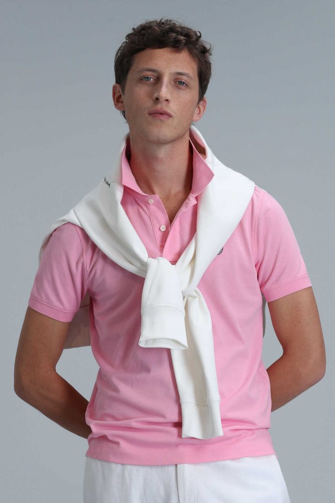 Умная мужская поло-футболка Laon розовая, размеры: XS, S, M, L, XL, XXL, 3XL, 4XL — изображение 3