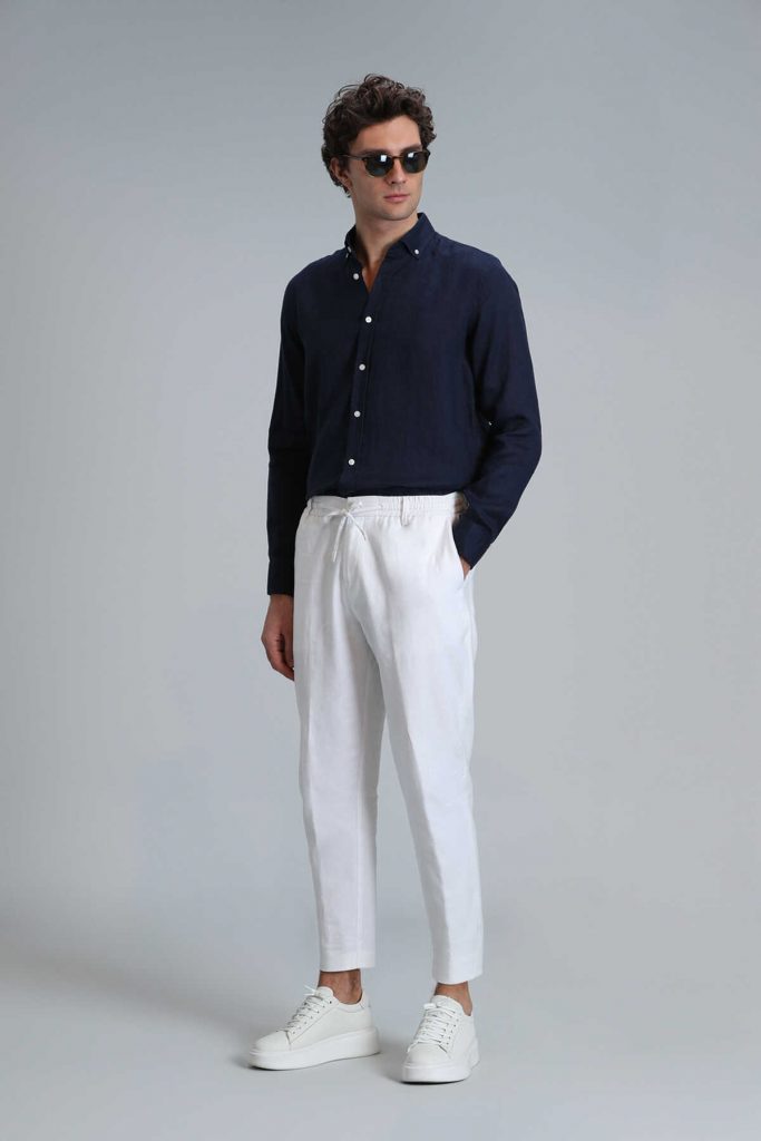 Мужская базовая рубашка Comfort Fit, тёмно-синяя, размеры S-4XL — изображение 4