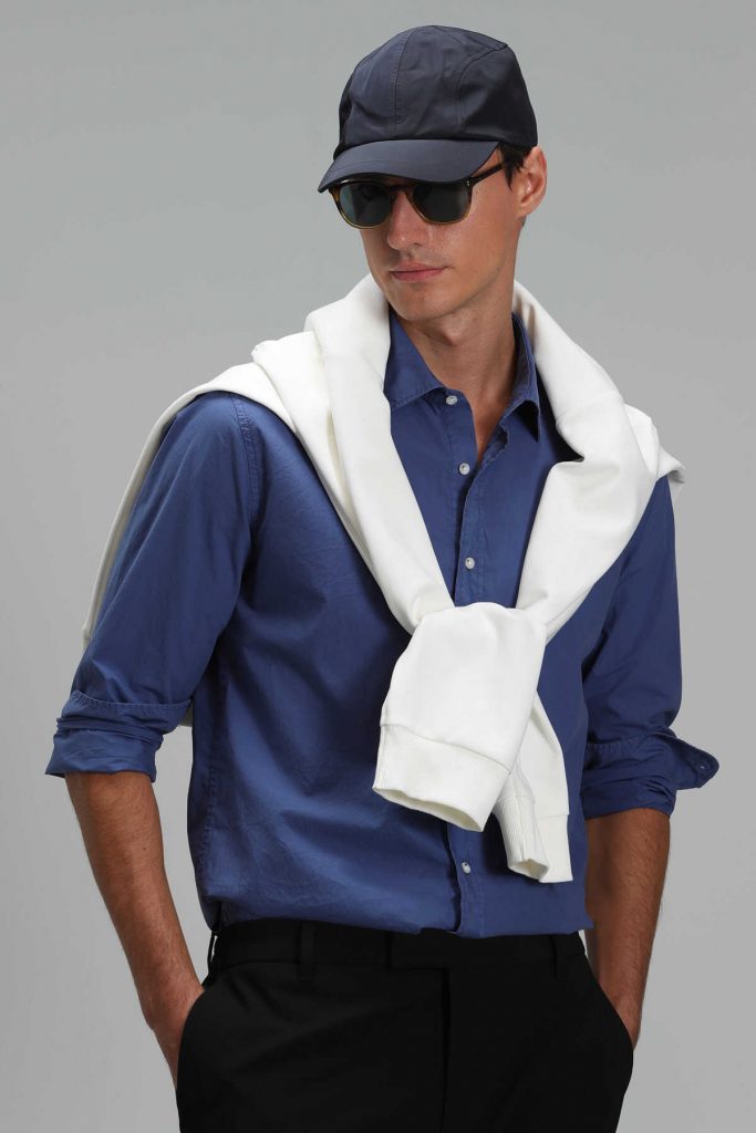 Умная мужская рубашка Comfort Slim Fit светло-синего цвета Makro, размеры XL, 3XL, L, M, XXL — изображение 4