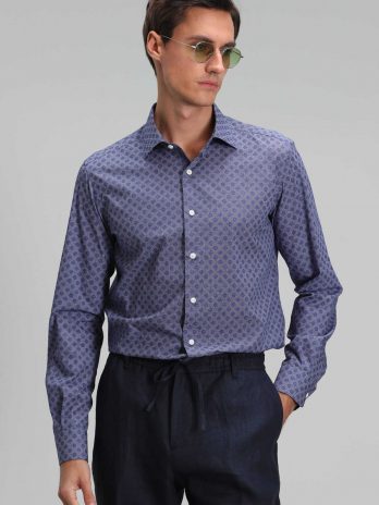 Мужская умная рубашка Slim Fit темно-синего цвета, доступна в размерах S, M, L, XL
