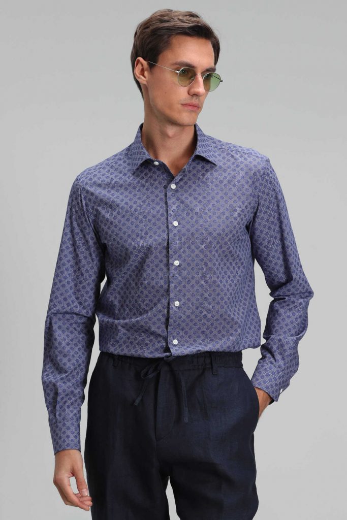 Мужская умная рубашка Slim Fit темно-синего цвета, доступна в размерах S, M, L, XL