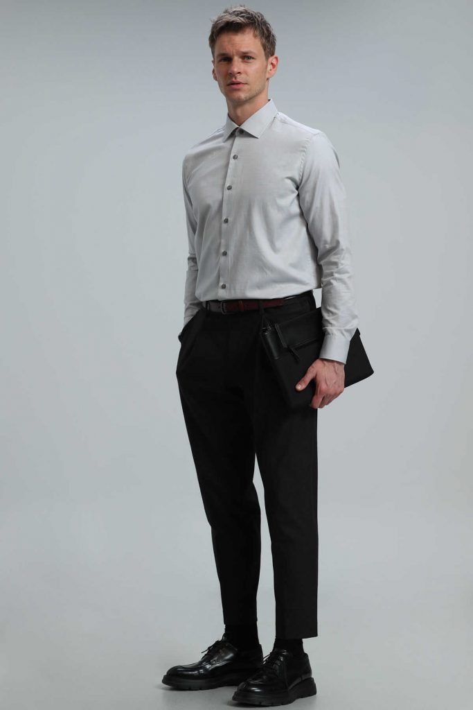 Мужская базовая рубашка slim fit серого цвета, размер S — изображение 4