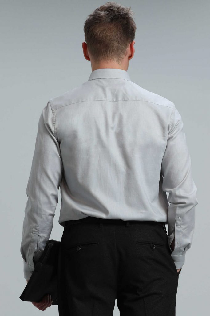 Мужская базовая рубашка slim fit серого цвета, размер S — изображение 6