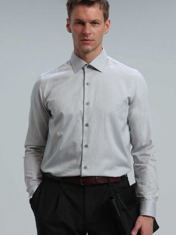 Мужская базовая рубашка slim fit серого цвета, размер S