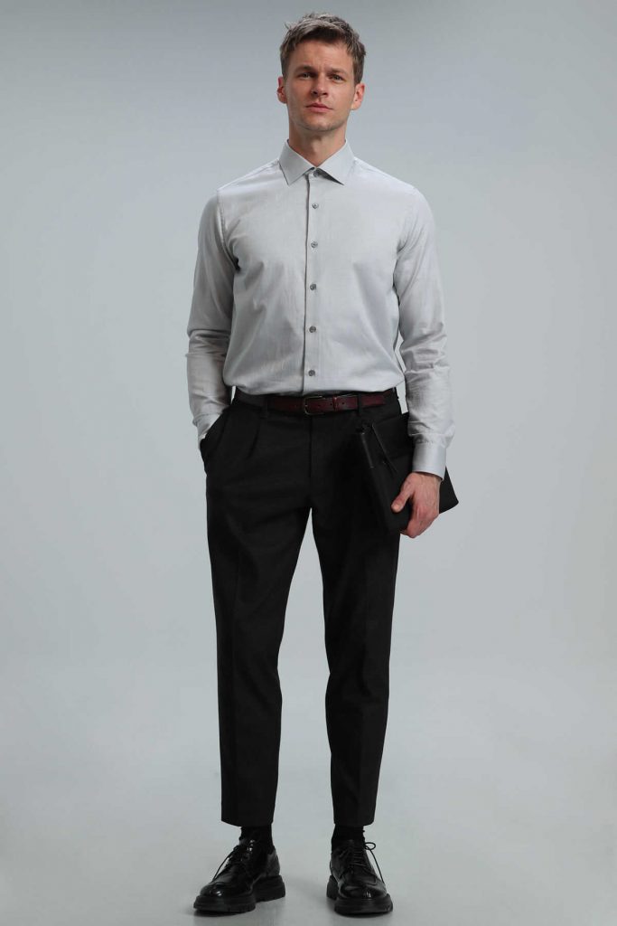 Мужская базовая рубашка slim fit серого цвета, размер S — изображение 2