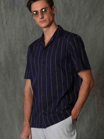 Умная мужская рубашка Comfort Slim Fit, темно-синяя, размер L