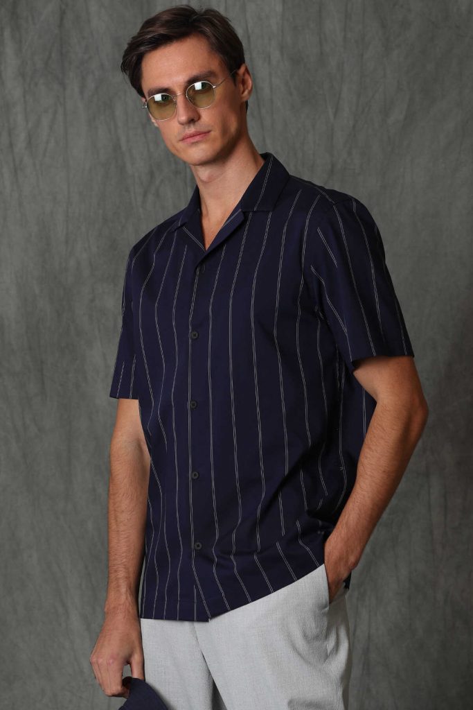 Умная мужская рубашка Comfort Slim Fit, темно-синяя, размер L