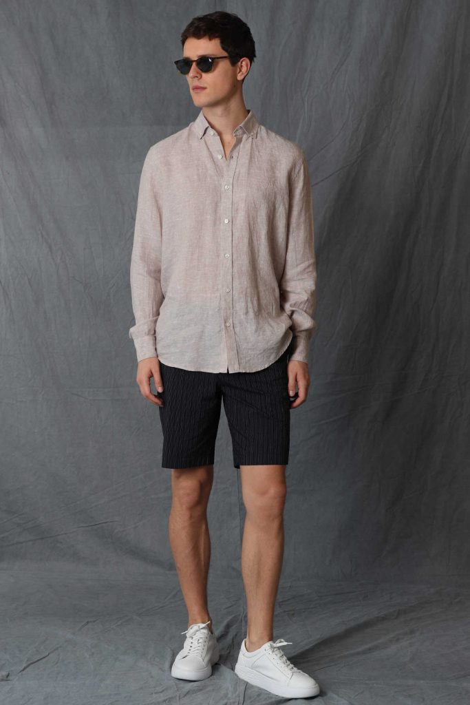 Мужская льняная рубашка Comfort Fit, бежевого цвета, размер XXL — изображение 5