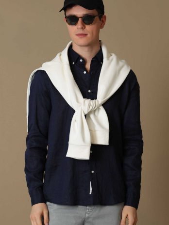 Мужская льняная рубашка Comfort Fit, тёмно-синяя, размеры XL и XXL