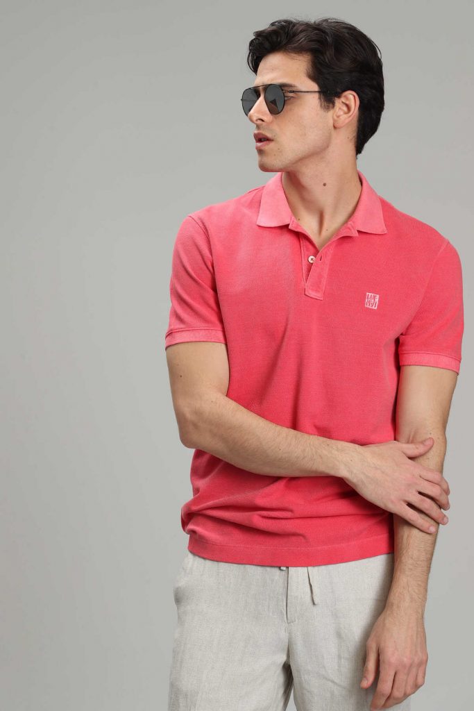 Мужская футболка с воротником поло Vernon, цвета коралл, размеры S, M, L, XL, 3XL, 4XL — изображение 3