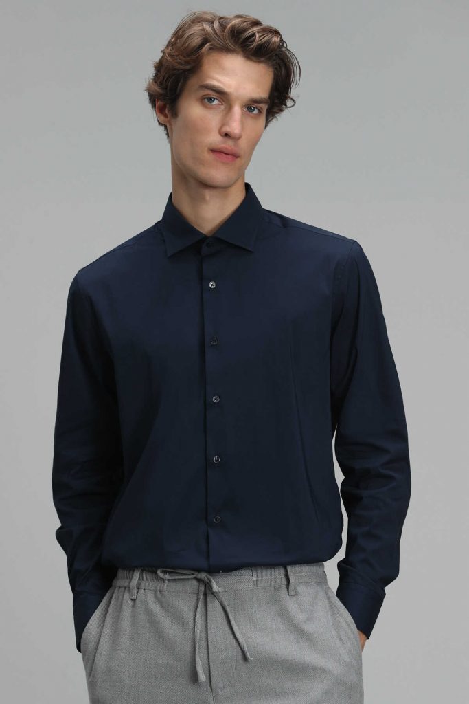 Синяя мужская базовая рубашка Slim Fit