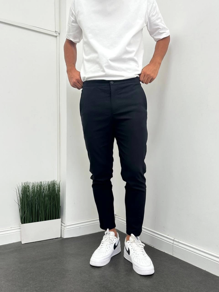 Мужские брюки slimfit из парашютной ткани с эластичным поясом - кремовый