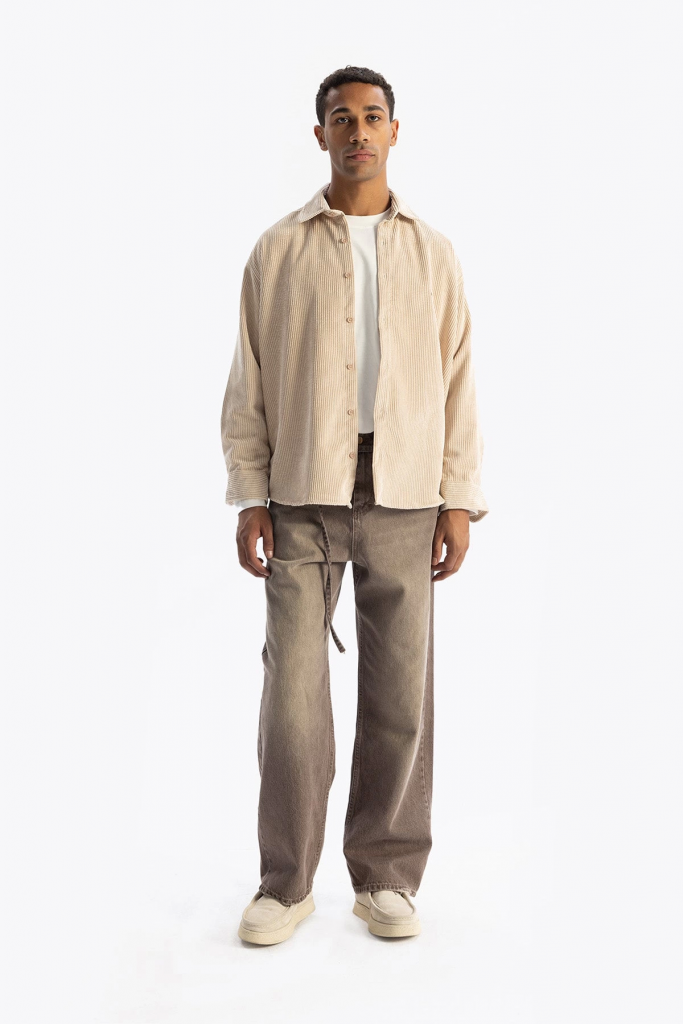 Футболка для мужчин oversized из вельвета - бежевый, размеры S, M, L, для роста 160-195 см и веса 60-95 кг