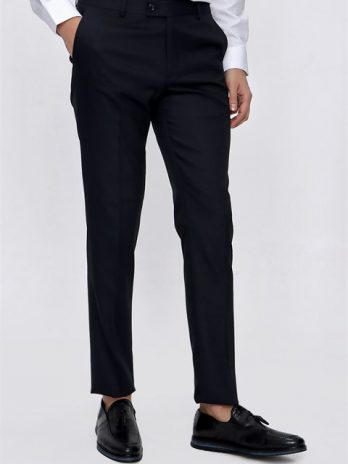 Мужские темно-синие брюки Santos с рисунком slim fit, 65% полиэстер, 33% вискоза, 2% лайкра, с карманами, модель 44