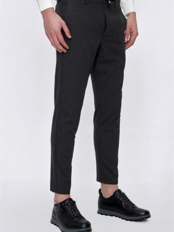 Мужские темно-серые брюки slim fit с эластичным поясом, 64% полиэстер, 31% вискоза, 5% лайкра, боковые карманы