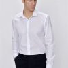 Мужская белая рубашка Morven Basic Slim Fit узкого кроя без карманов, застежка на пуговицы, длинный рукав — изображение 3