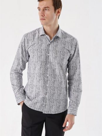 Мужская черная хлопковая рубашка с принтом Slim Fit без карманов и с пуговицами, 100% хлопок, длинные рукава, доступные размеры S, M, L