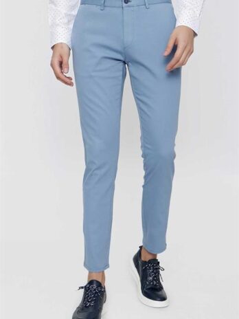 Синие брюки Morven для мужчин, slim fit, хлопок 98%, ликра 2%, боковые карманы, застежка на пуговицу и молнию, размер 40