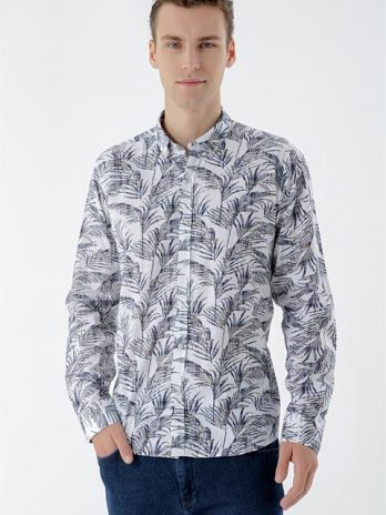 Мужская футболка Slim Fit с печатью, 100% хлопок, без карманов, длинные рукава, темно-синяя
