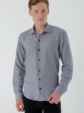 Чёрная мужская рубашка Morven с итальянским воротником, узор slim fit, 63% хлопок, 37% полиэстер, длинные рукава, без карманов