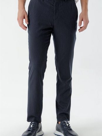 Мужские темно-синие классические брюки Morven с узором, slim fit, 74% полиэстер, 23% вискоза, 3% эластан, карманы, застежка на пуговицу и молнию