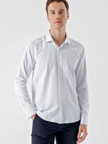 Мужская рубашка Morven с узором, итальянским воротником, slim fit, 56% хлопок, 44% полиэстер, без карманов, длинный рукав, цвет: светло-голубой