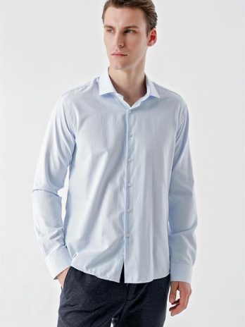 Мужская рубашка Morven A. MAVİ с принтом, итальянским воротником, slim fit, 55% хлопок, 45% полиэстер, длинный рукав, без карманов