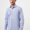 Мужская синяя хлопковая рубашка с узором и итальянским воротником Slim Fit