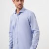 Мужская синяя хлопковая рубашка с узором и итальянским воротником Slim Fit — изображение 2