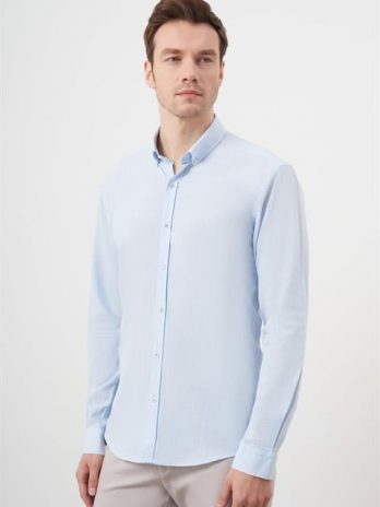 Мужская рубашка Slim Fit с голубой клеткой, 100% хлопок, с воротником на пуговицах, без карманов, длинный рукав