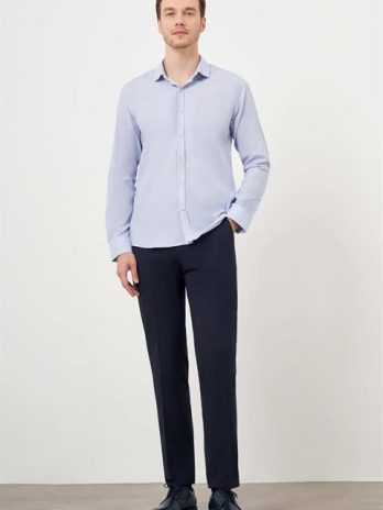 Мужская темно-синяя рубашка с итальянским воротником, рисунком, slim fit, 100% хлопок, длинный рукав, кнопочная застежка